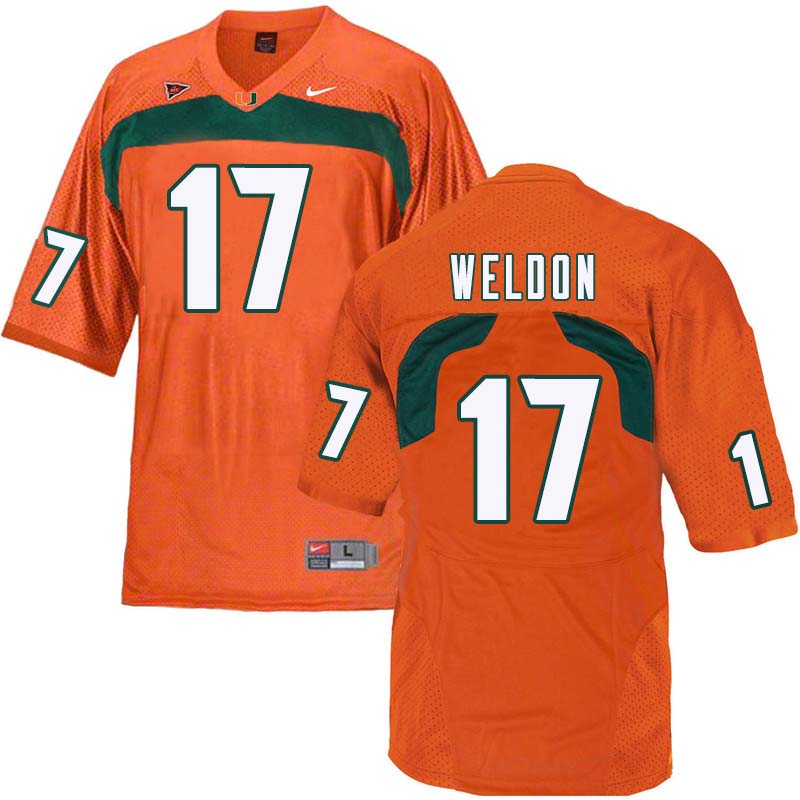 Nike Miami Hurricanes #17 Cade Weldon College Football Jerseys Sale-Orange